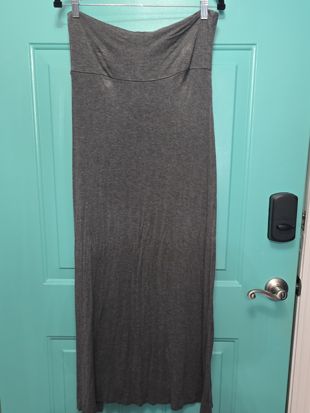Women’s Charcoal Gray Maxi Skirt - Fold-Over Waist